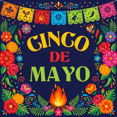 Cinco De Mayo Greeting Card Design with Floral Patterns and Colorful Decorative Illustration