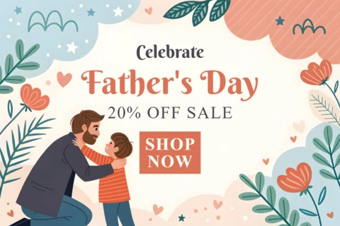 Father's Day Celebration Template - Whimsical Floral Design for 20% Off Sale