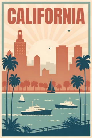 California Retro Design Template for Travel Posters