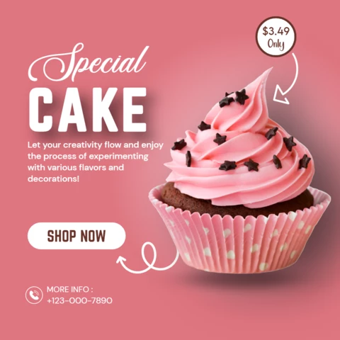 Postagem no Instagram de cupcake especial gostoso minimalista rosa