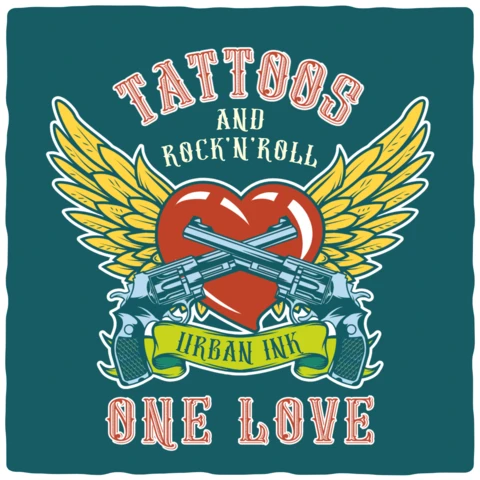 Love Shape with Pistol Tattoo T-shirt Design Template