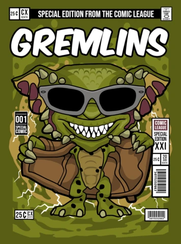 Modelo de design de capa de revista de personagem de desenho animado Gremlins