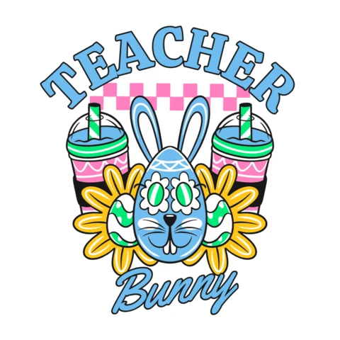 T-shirt de design de modèle pour enseignant lapin de Pâques avec yeux floraux, œufs et amusement en classe