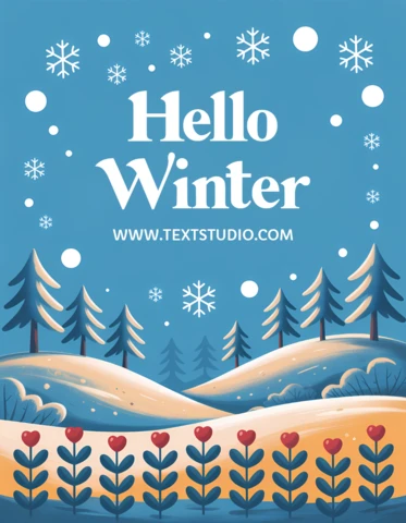 Winter Wonderland Design Template for Greeting Cards with Snowy Trees and Floral Elements