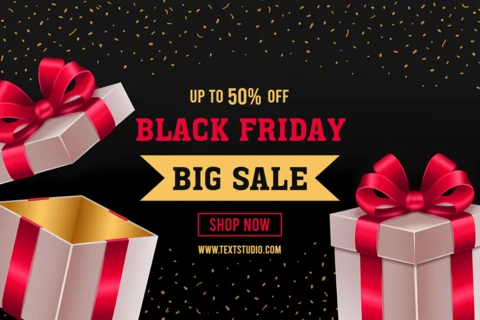 Modèle de conception de vente Black Friday avec des boîtes cadeaux et des nœuds pour des flyers promotionnels