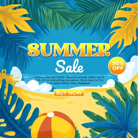 Vibrant Summer Sale Design Template with Tropical Elements