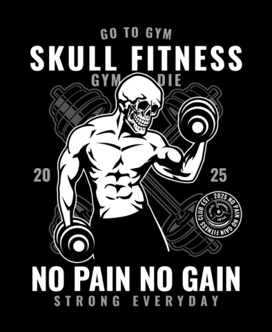 Skull Fitness Gym Vintage T-shirt Design Template