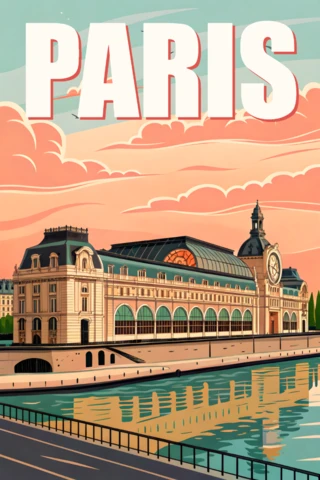 Paris Tuileries Vintage Illustration Design Template for Travel Posters