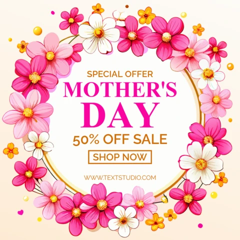 Conception d'un modèle de vente de fleurs pour la fête des mères - offre spéciale de 50 % de réduction