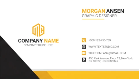 Modern Professional Yellow Business Card Template Clean Layout with Contact Icons and Bold Typography
