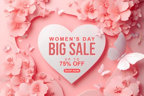 Women's Day Promotional Banne Template with Lovely Heart Design