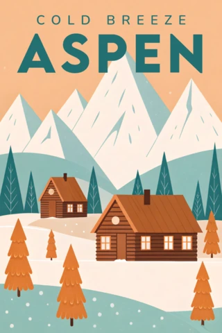 Mountain Cabin Design Template for Posters Featuring Retro Style and Scenic Landscape