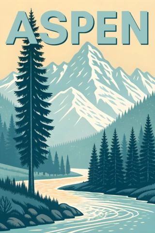 Vintage Mountain Landscape Design for Aspen Outdoor Adventure Poster Template