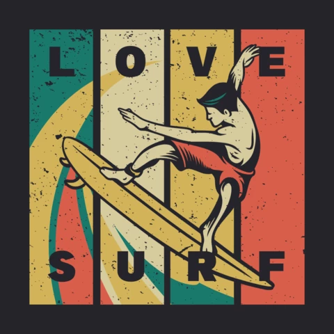 Mann liebt Surfen Vintage T-Shirt Design-Vorlage