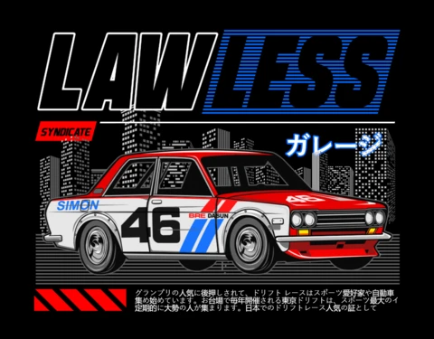 Lawless Car Anime T-shirt Design Template