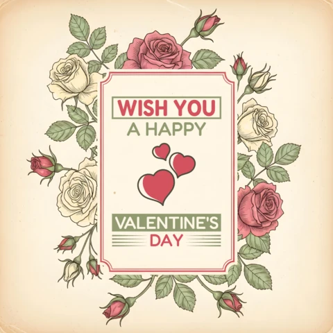 Vintage Floral Valentine’s Day Card Design Template with Roses