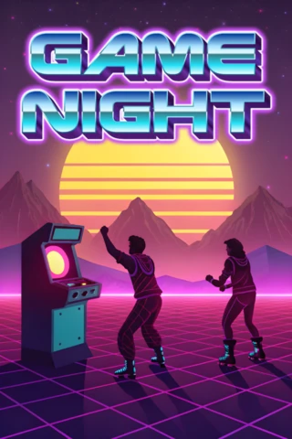 Design esthétique retrowave pour modèles de flyers d'événements de soirée jeux