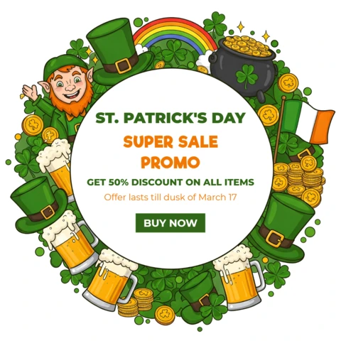 Modèle de promotion pour les soldes de la St-Patrick - 50% de réduction