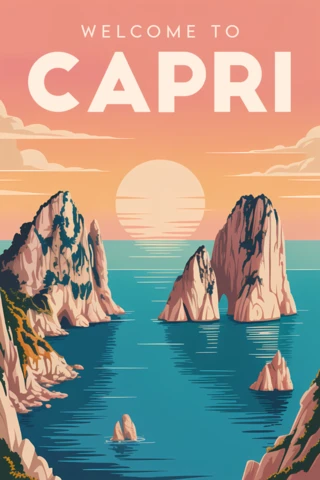 Template de design vintage de capri para pôsteres de viagem