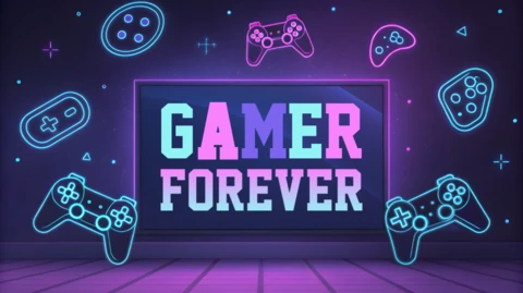 Neon arcade oyuncu tasarım şablonu ile oyun kumandaları