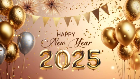 Golden Balloons and Confetti New Year Celebration Design Template