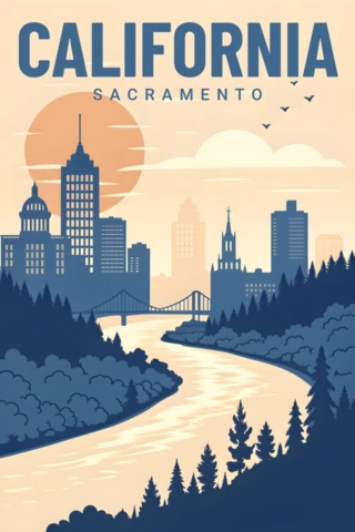 カリフォルニア サクラメント レトロ風景デザインテンプレート ポスター用