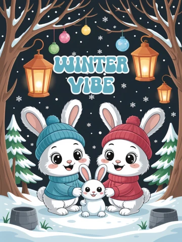 Winter Vibe Design Template with Cute Bunnies for Holiday Greeting Cards