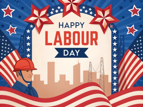 Happy Labour Day Retro Design Template with Patriotic Elements