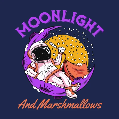Affiche de camping astronaute sous la lune avec tente, feu et scène spatiale étoilée modèle de design de t-shirt