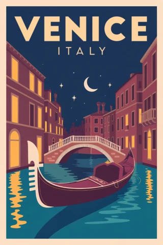 Venice Italy Retro Design Template for Travel Posters