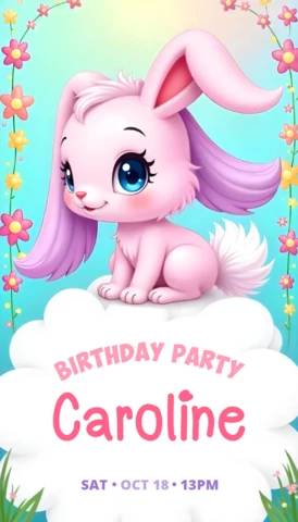 Adorable Pink Bunny Themed Birthday Invitation Template for Kids