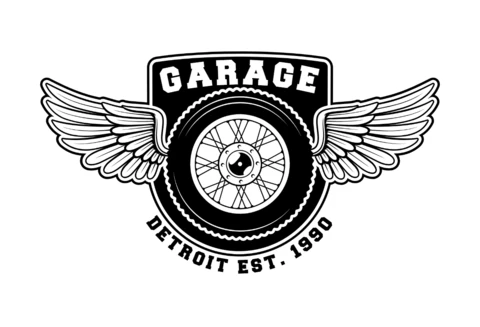 Motorcycle Garage With Wings T-Shirt Design Template