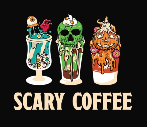 Halloween Scary Coffee T-Shirt Design Template