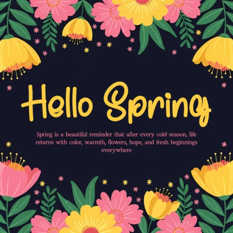 Spring Floral Design Template for Greeting Cards