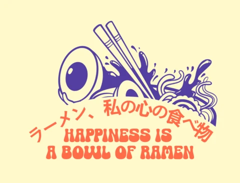 Modèle de design de ramen ludique : le bonheur est un bol de ramen
