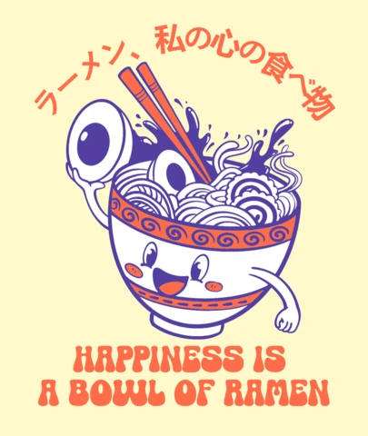 Modèle de design de bol de ramen ludique avec des illustrations de personnages fantaisistes