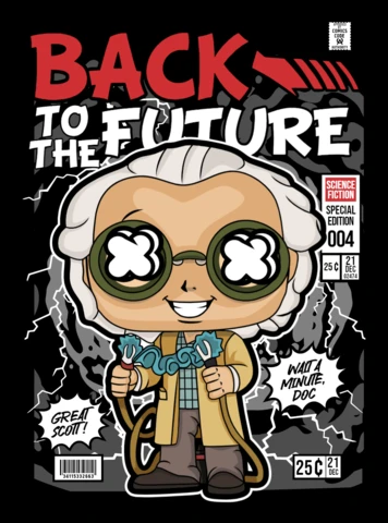 Doc back to the future cartoon character magazine cover design template