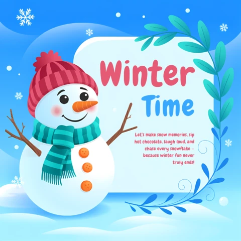 Modelo de design de boneco de neve de inverno para cartões de saudação de feriado