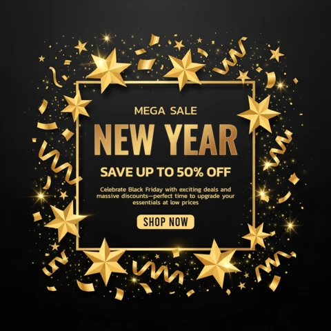 New Year Celebration Design Template with Gold Stars for Promotional Flyers
