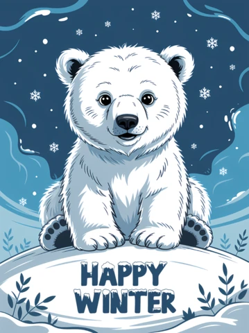 Winter Polar Bear Design Template for Greeting Cards