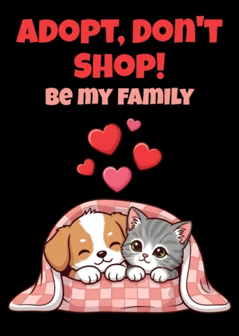 Adopta, no compres, plantilla de diseño para cartel de adopción de mascotas con animales adorables.