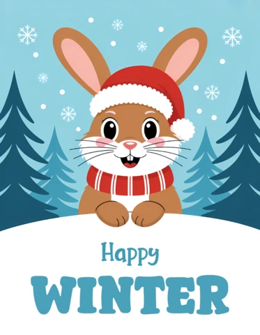 Winter Bunny Design Template for Holiday Greeting Cards