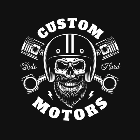 Biker Skull With Beard And Crossed Pistons T-Shirt Design Template