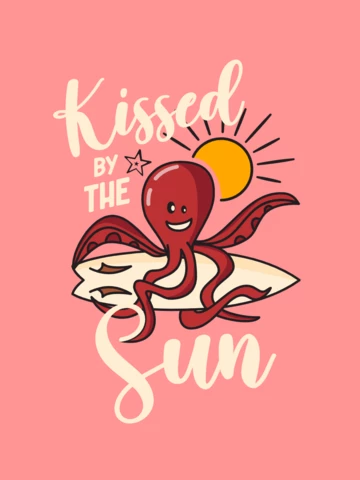 Summer Octopus Surfing T-shirt Template Design