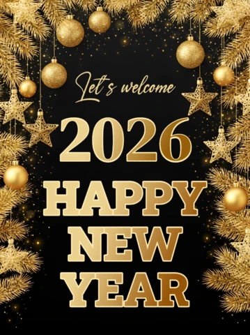 Elegant New Year Celebration Template with Gold Stars and Ornaments Design for Party Invitations
