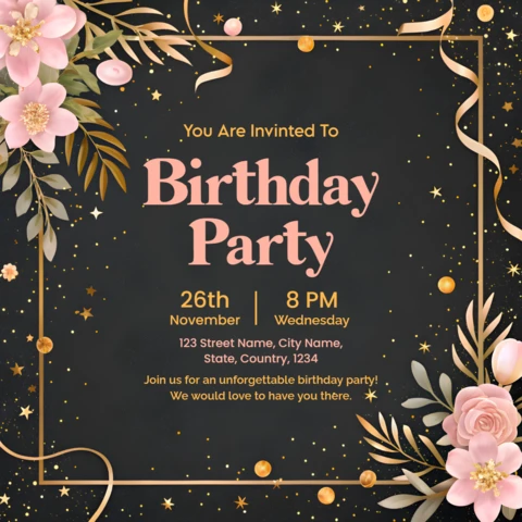 Elegant Floral Birthday Party Invitation Template Design