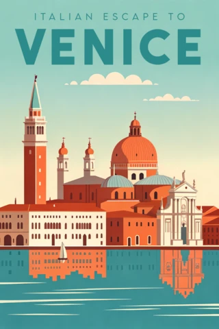 Venice Travel Poster Design Template in Retro Style for Promotional Use