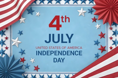 Template de design para celebração do dia da independência, 4 de julho, com estrelas e listras.
