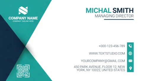 Minimalist Professional Business Card Template Sleek Teal Accents Stripe Design with QR Integration Design