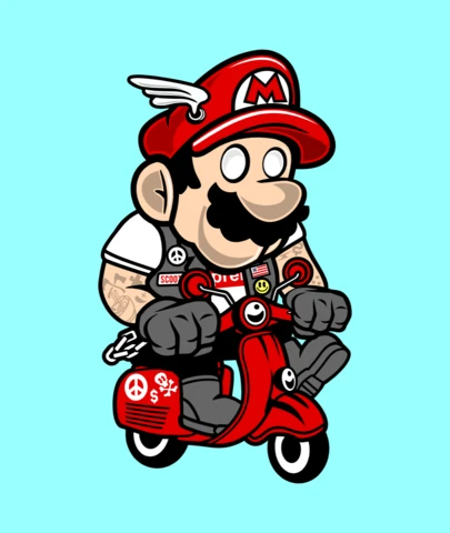 マリオスクーターの漫画のキャラクターTシャツデザインテンプレート